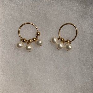 Pearl Hoop Drop Earrings